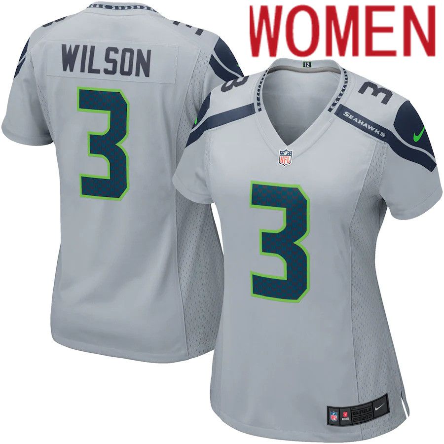 Women Seattle Seahawks #3 Russell Wilson Nike Gray Game NFL Jersey->women nfl jersey->Women Jersey